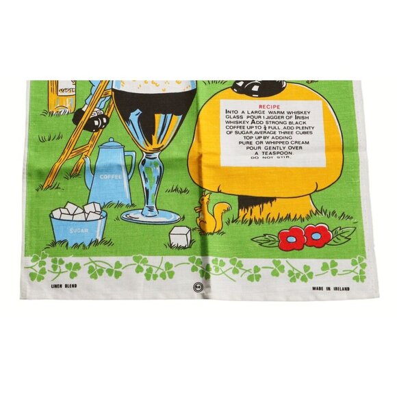 Vintage Souvenir Tea Towel Irish Coffee Recipe 1970s Unused Linen Blend - Picture 3 of 4